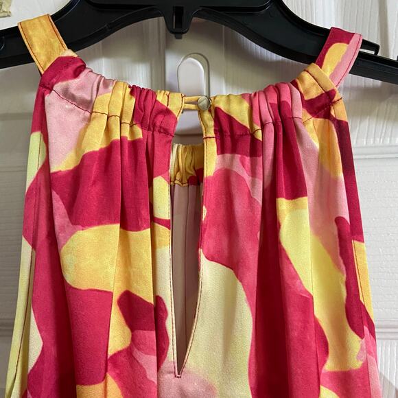 Ming Wang Abstract Print Crepe De Chine Halter Neck Tiered Dress, Sz M -- NWT - Picture 11 of 12